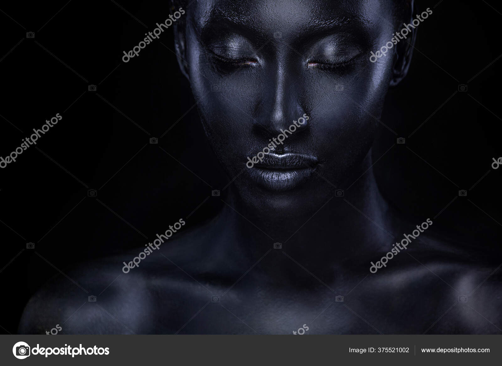 Woman with black body paint. Cheerful young african girl with bodypaint. An  amazing model with art makeup. Closeup face. Stock Illustration by  ©MikeOrlov #375521002